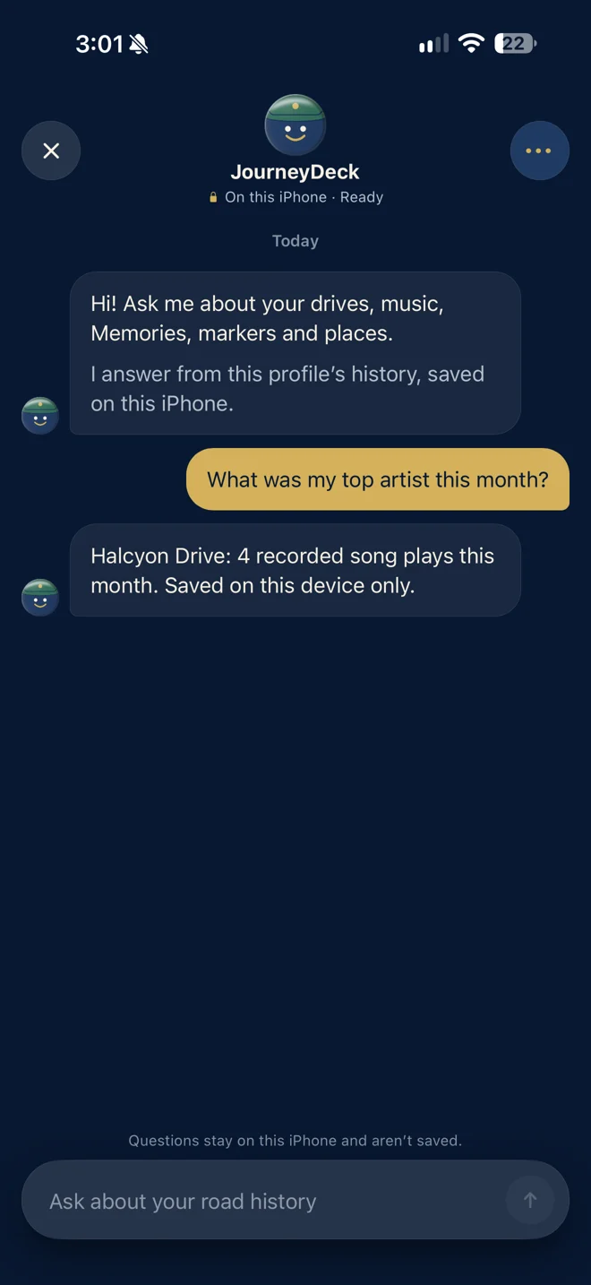 Ask JourneyDeck answering a question from the archive